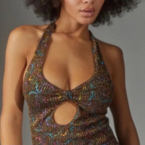 NWT URBAN OUTFITTERS | Sparkly Sequin Rainbow Halter Dress | Sz. XS - Picture 3 of 11